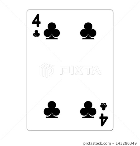 Four of clubs. Playing card with golden elements. Casino icons. Pictograms representing different suits. Vector illustration. Flat design for modern visual elements Four of clubs. Playing card with golden elements. Casino icons. Pictograms representing different suits. Vector illustration. Flat design for modern visual elements 143286349