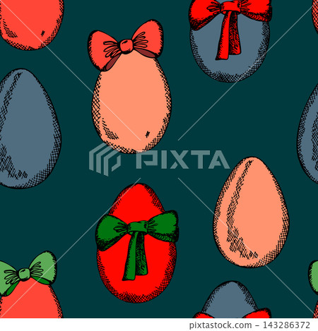 Happy Easter seamless pattern with eggs on color background. Polka dots design for card, postcard, wallpaper, posters. Vector stock illustration. Cartoon style Happy Easter seamless pattern with eggs on color background. Polka dots design for card, postcard, wallpaper, posters. Vector stock illustration. Cartoon style 143286372
