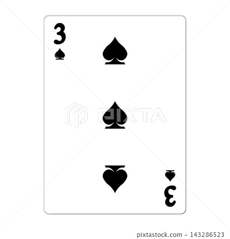 Three of spades. Playing card with golden elements. Casino icons. Pictograms representing different suits. Vector illustration. Flat design for modern visual elements Three of spades. Playing card with golden elements. Casino icons. Pictograms representing different suits. Vector illustration. Flat design for modern visual elements 143286523