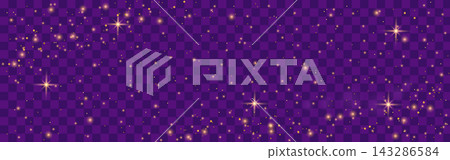 Starry night transparent. Bright golden milky way galaxy. Cosmic dust and sparkle effect. Vector illustrations on purple background Starry night transparent. Bright golden milky way galaxy. Cosmic dust and sparkle effect. Vector illustrations on purple background 143286584