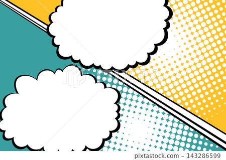 Abstract pop art comic style concept. Colorful polka dots layout retro background. Cartoon modern halftone pattern. Blank design for poster, card, sale banner Abstract pop art comic style concept. Colorful polka dots layout retro background. Cartoon modern halftone pattern. Blank design for poster, card, sale banner 143286599