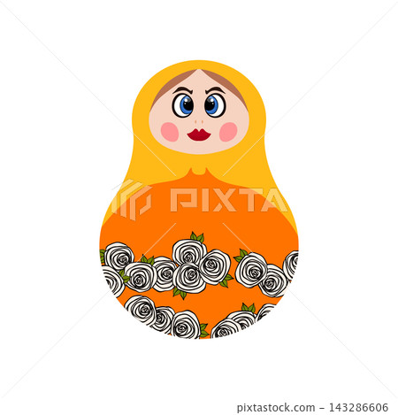 Russian Matryoshka. Traditional Russian folklore dolls with big eyes and lips. Babushka doll with hohloma, traditional painted floral pattern. Hand drawn vector illustration Russian Matryoshka. Traditional Russian folklore dolls with big eyes and lips. Babushka doll with hohloma, traditional painted floral pattern. Hand drawn vector illustration 143286606