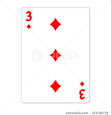 Three of diamonds. Playing card with golden elements. Casino icons. Pictograms representing different suits. Vector illustration. Flat design for modern visual elements Three of diamonds. Playing card with golden elements. Casino icons. Pictograms representing different suits. Vector illustration. Flat design for modern visual elements 143286736