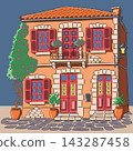 Traditional House in Chania, Crete, Greece Color Vector Illustration 143287458
