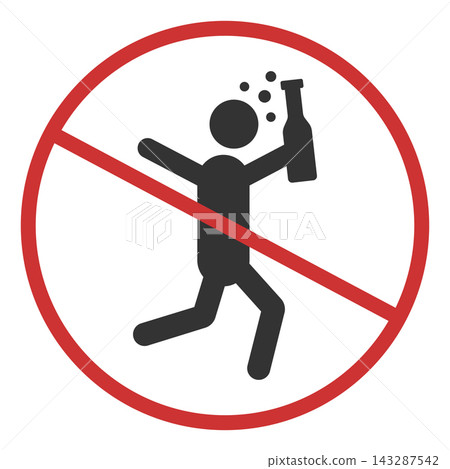 Illustration of a red no smoking and no alcohol sign, bottle symbol 143287542