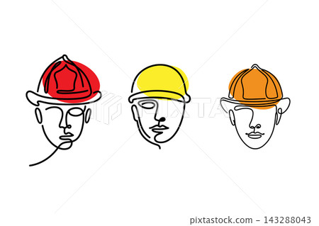 People with work helmets illustration in vector line art style 143288043