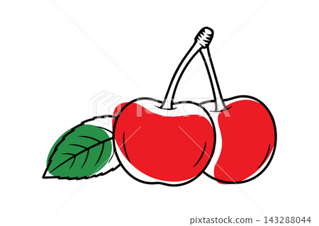 Cherries illustration in vector line art drawing style 143288044