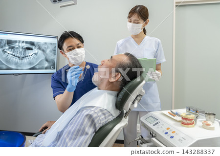 Image of a dental checkup and treatment for senior men. Image of a dental checkup and treatment for senior men. 143288337
