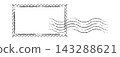 Blank perforated postage stamp crossed by five wavy cancellation lines. Distressed black vintage vector postmark isolated on white for postcards, letters, mail, and scrapbook ephemera. 143288621