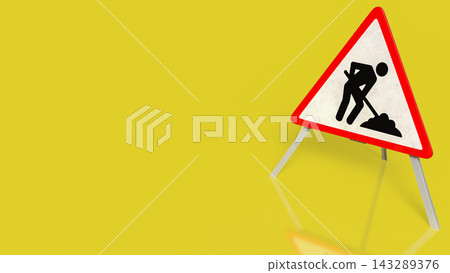 Road Construction Warning Sign on Bright Yellow Background 3d render. Road Construction Warning Sign on Bright Yellow Background 3d render. 143289376