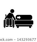 Transferring to a sofa / Pictogram for caregiving, preventative care, independent living support, and welfare housing environment (black/gray) 143293677