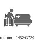 Transferring to a sofa / Pictogram for caregiving, preventative care, independent living support, and welfare housing environment (black/gray) 143293729