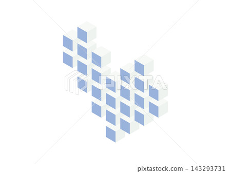 A three-dimensional illustration of a heart (blue) composed of isometric cubes. A three-dimensional illustration of a heart (blue) composed of isometric cubes. 143293731