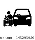 Transferring to a car using a transfer board / Pictogram for caregiving, preventative care, independent living support, and welfare housing environment (black/gray) 143293980