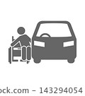 Transferring to a car using a transfer board / Pictogram for caregiving, preventative care, independent living support, and welfare housing environment (black/gray) 143294054