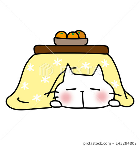 A white cat sleeping in a heated table (kotatsu) 143294802
