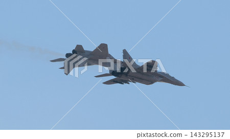 Aerobatic flight by Russian Air Force MiG-29 fighter jets Aerobatic flight by Russian Air Force MiG-29 fighter jets 143295137