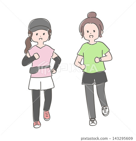 Two young women running Two young women running 143295609