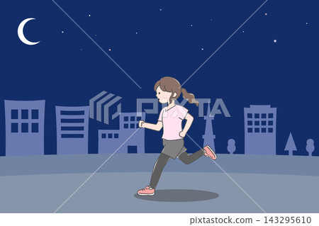 一位年輕女子在夜裡奔跑 一位年輕女子在夜裡奔跑 143295610