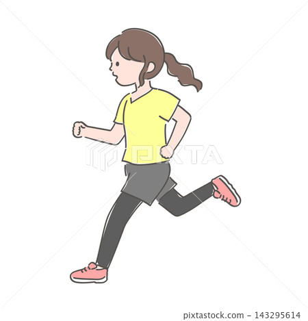 Illustration of a young woman running | Side view Illustration of a young woman running | Side view 143295614