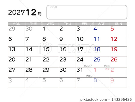 2027年12月曆 143296426