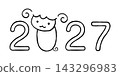 2027 年（羊年）的手寫風格插圖，可用於製作新年賀卡。 143296983