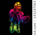 American Football Sport Male Players Mix Action Cartoon Graphic Vector 143297063