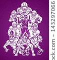 American Football Sport Male Players Mix Action Cartoon Graphic Vector 143297066