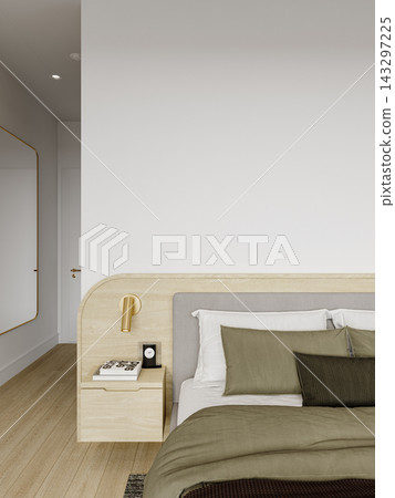 modern bedroom with bed and pillows modern bedroom with bed and pillows 143297225