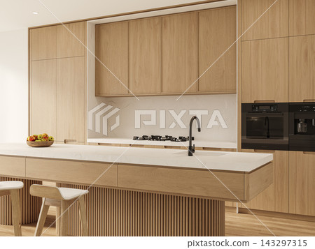 modern kitchen with wood furniture and kitchen appliances modern kitchen with wood furniture and kitchen appliances 143297315