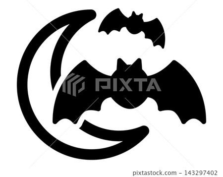 Icon illustration of the moon and a bat Icon illustration of the moon and a bat 143297402