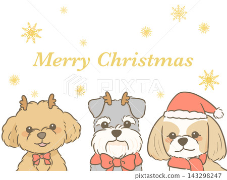 A cute, hand-drawn Christmas card illustration featuring three dogs lined up. A cute, hand-drawn Christmas card illustration featuring three dogs lined up. 143298247