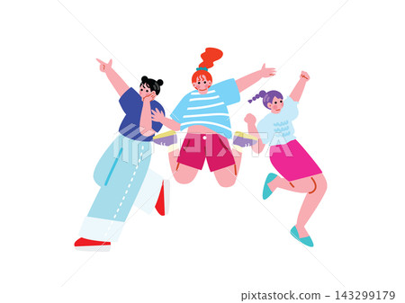 Illustration of a cute girl jumping Illustration of a cute girl jumping 143299179