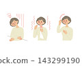 An illustration of a woman in her 50s suffering from menopausal symptoms. 143299190