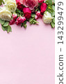 Romantic floral border with pink and white roses 143299479