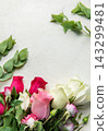 Roses and eucalyptus creating floral background with copy space 143299481