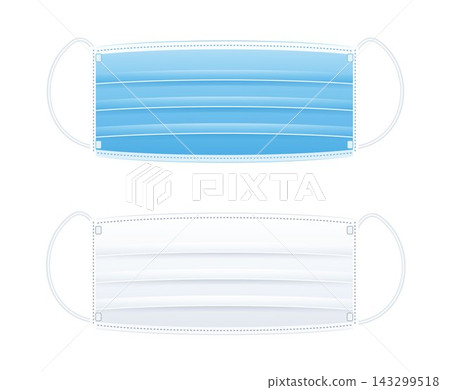 Disposable medical face masks set in blue and white colors 143299518
