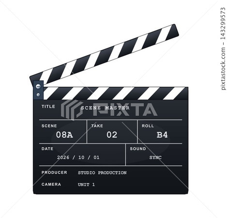Film production movie director clapperboard open slate with scene details vector illustration 143299573