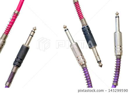 Five cables with jacks plug.Connection audio,electric guitar,sound equipment Five cables with jacks plug.Connection audio,electric guitar,sound equipment 143299590