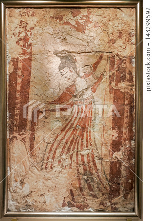 Red-clad Female Dancer Mural, collected by National Museum of China, ancient Chinese tomb mural of Tang Dynasty 143299592