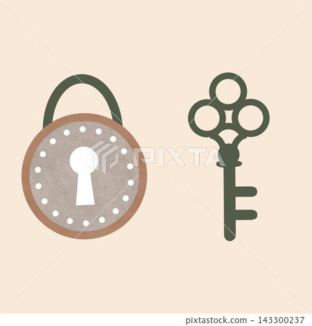 Antique-style padlock and key illustration material (key, lock, security, retro, unlocking, locking) Antique-style padlock and key illustration material (key, lock, security, retro, unlocking, locking) 143300237