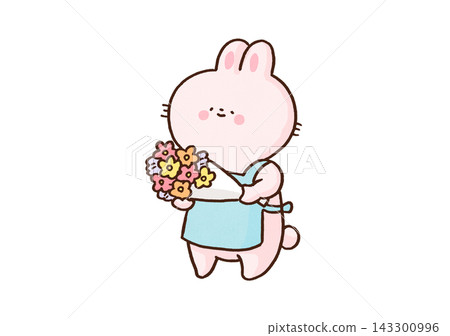 A rabbit in an apron (a florist) is arranging a bouquet of flowers. A rabbit in an apron (a florist) is arranging a bouquet of flowers. 143300996