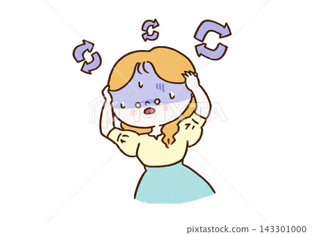 A woman suffering from repeatedly replaying unpleasant memories in her mind (rumination disorder/repetitive thinking). A woman suffering from repeatedly replaying unpleasant memories in her mind (rumination disorder/repetitive thinking). 143301000