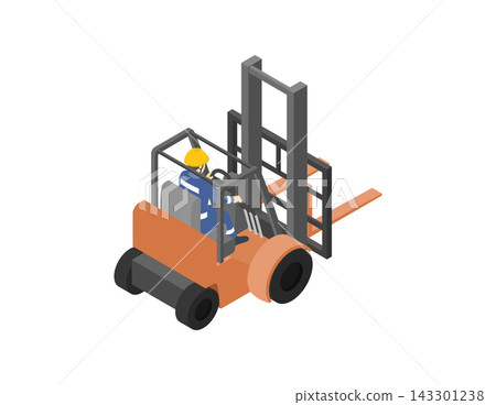 等距圖:工人操作堆高機(後視圖) 等距圖:工人操作堆高機(後視圖) 143301238