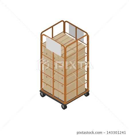 Isometric illustration: Roll box for transporting goods Isometric illustration: Roll box for transporting goods 143301241