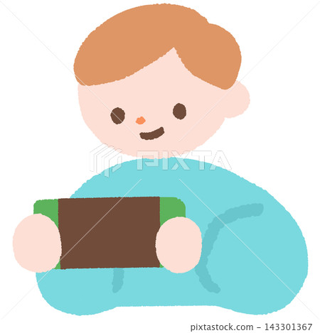 一幅描繪男孩玩電子遊戲日常生活的插圖。 143301367