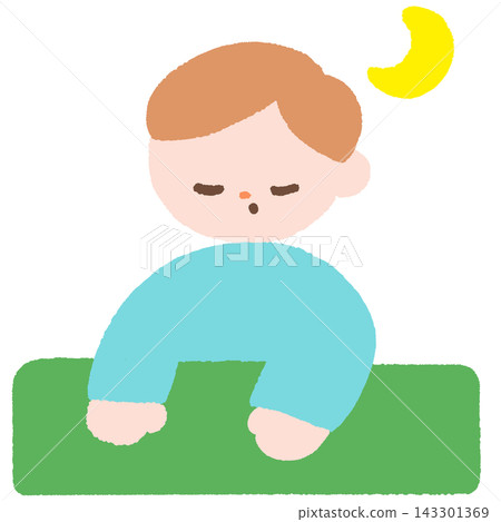 An illustration depicting the daily life of a boy going to sleep at night. 143301369