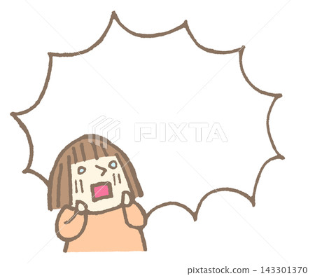 A hand-drawn style illustration of a shocked girl with a speech bubble. A hand-drawn style illustration of a shocked girl with a speech bubble. 143301370