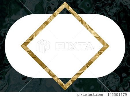 Gold frame diamond green fluid marble background 143301379