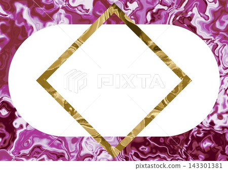 Gold-framed diamond-shaped purple fluid marble background Gold-framed diamond-shaped purple fluid marble background 143301381